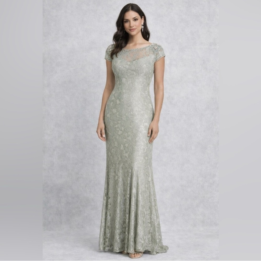 Adrianna Papell Sage Lace Mermaid Gown SZ 6 NWT Formal Evening Dress MOB GALA
